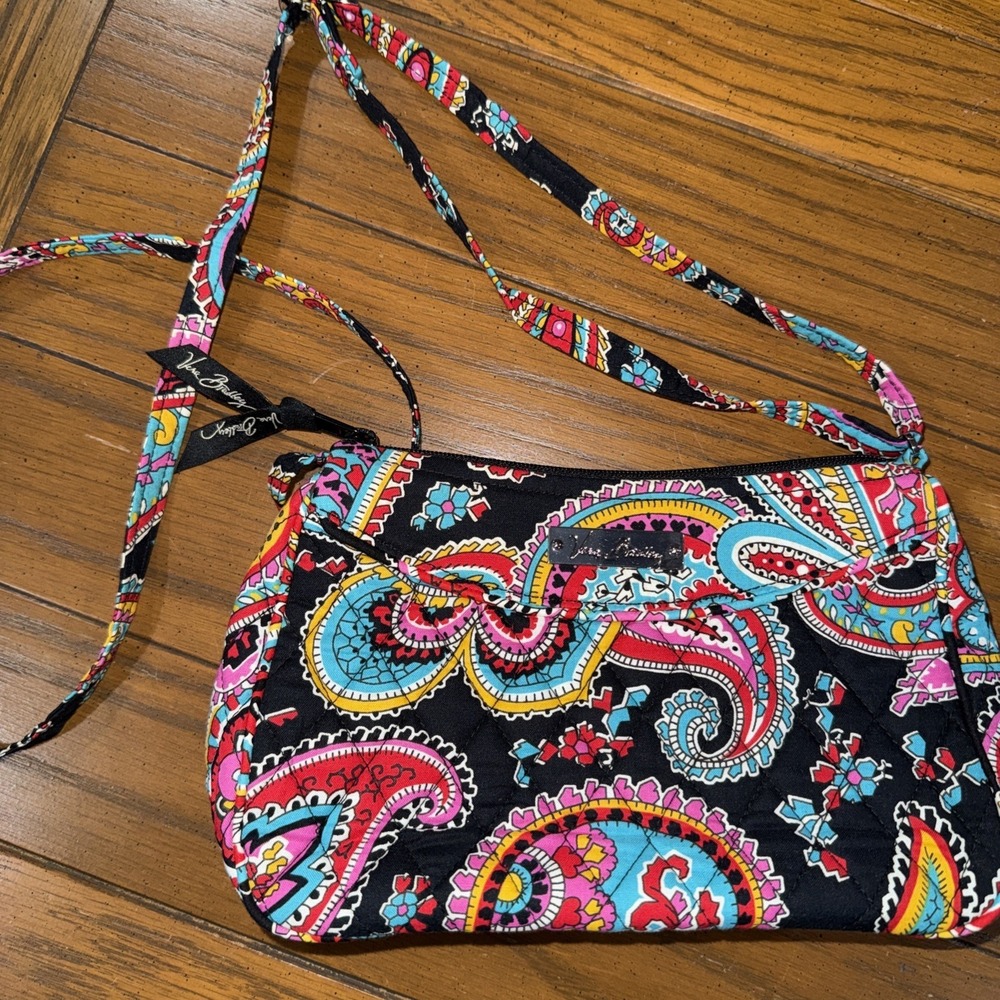 Vera Bradley Parisian Paisley Top Zip Crossbody Cotton Black Multi RETIRED 6"x9"